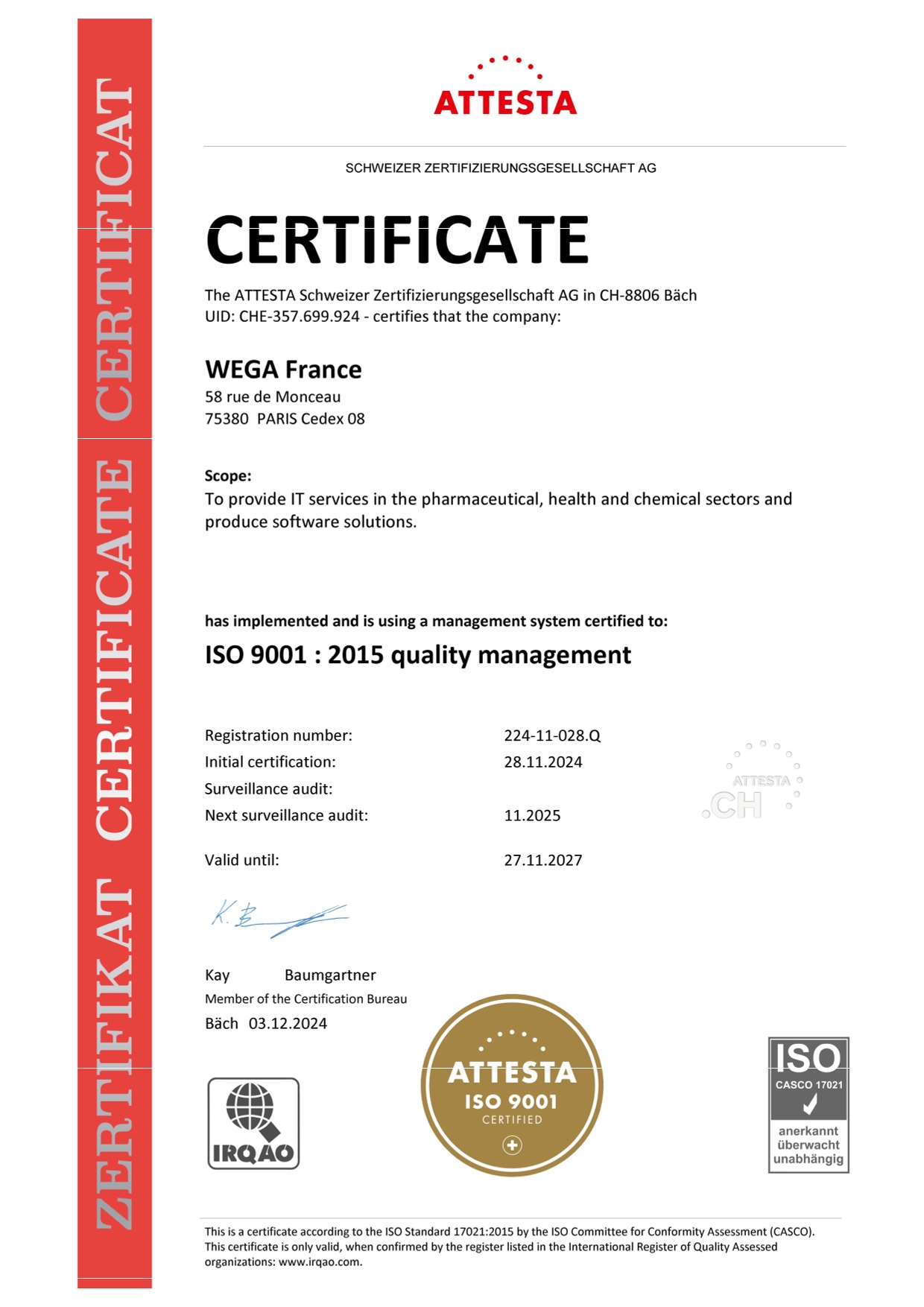 ISO-9001 wega Frankreich